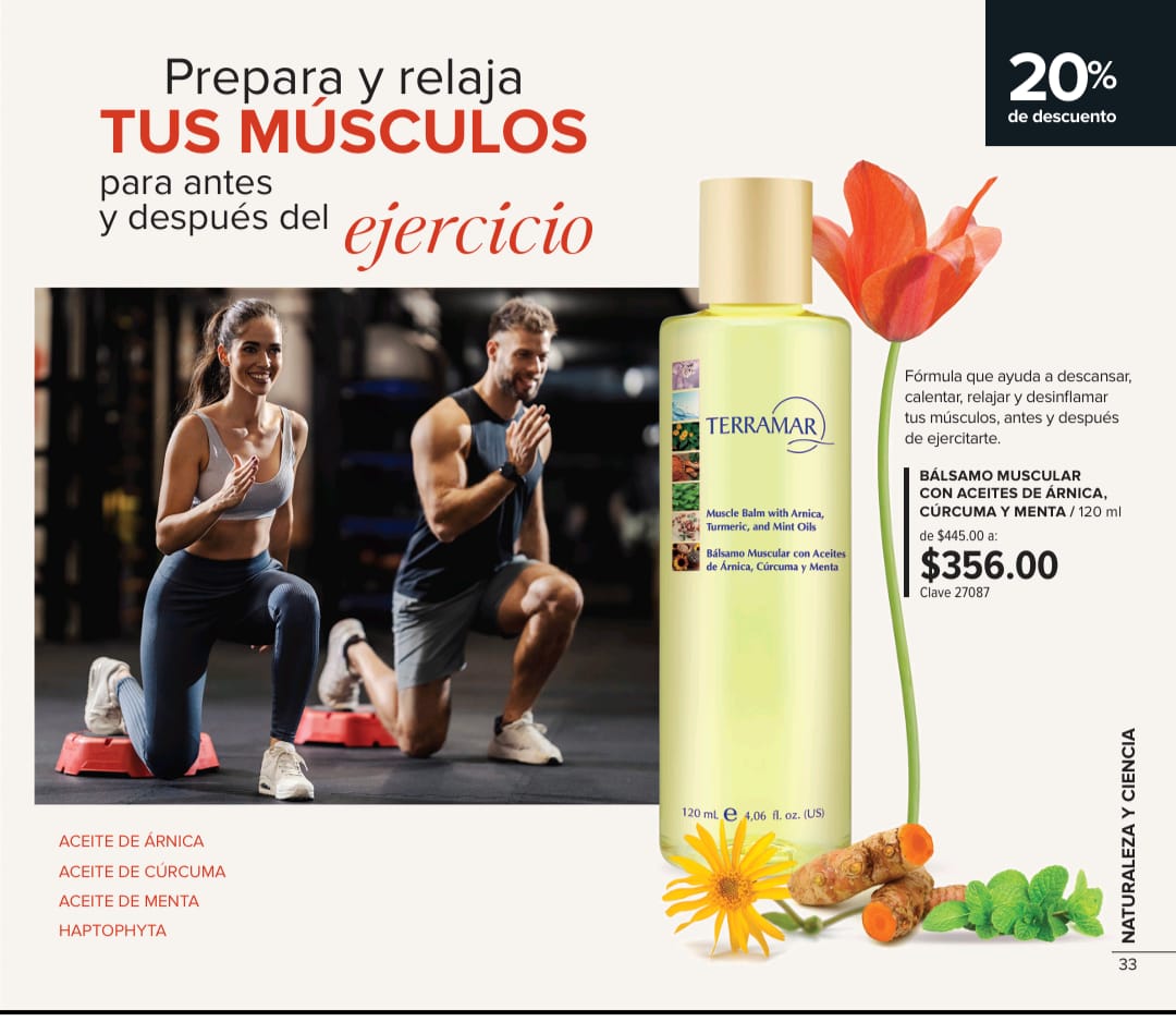 Bálsamo Muscular con Aceites de Árnica, Cúrcuma y Menta Terramar 120 ml